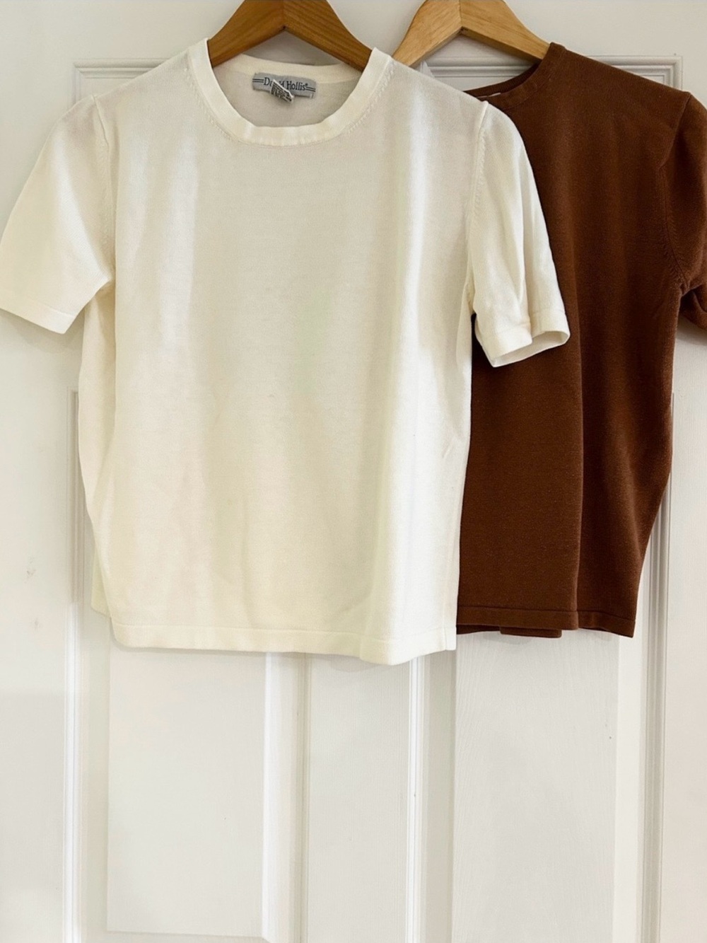 DAVID HOLLIS Vintage Stretch Jersey Crew Neck Tees  in Cream and Brown
